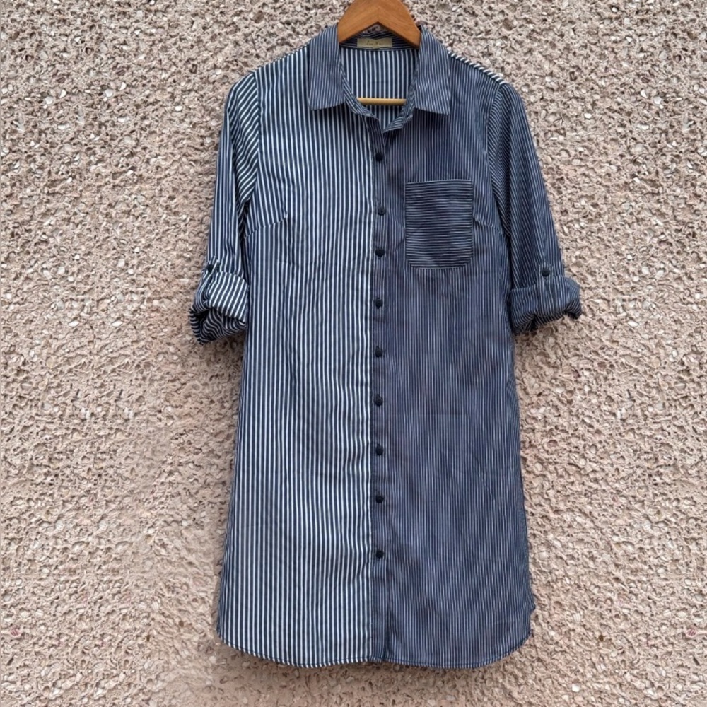 Striped Shirt Dress in Navy and White by Love Notes
